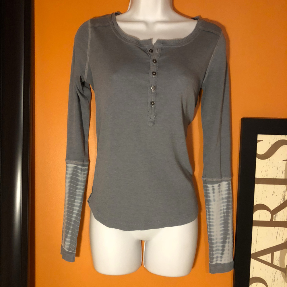 We the Free henley knit tee with contrast sleeves